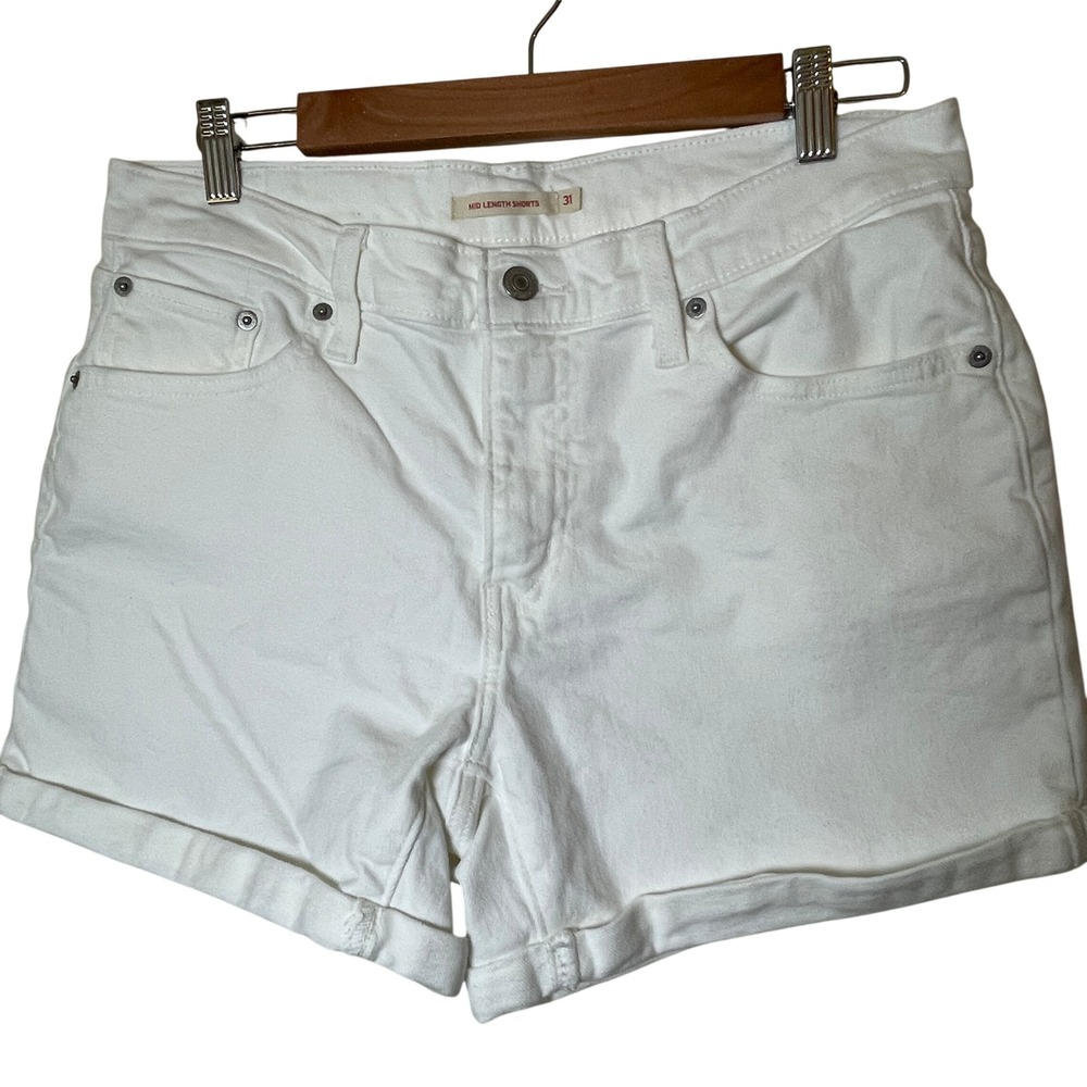 Levi Strauss & Co Women's‎ White Denim Mid Legnth Shorts Mid Rise W31